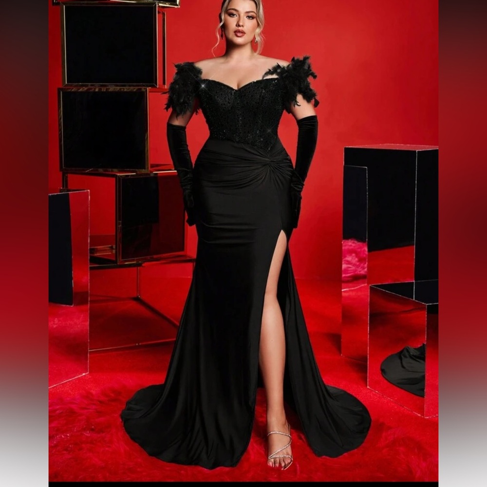 LIKE NEW… Worn once!!! SHEIN Black Off-Shoulder Prom Dress